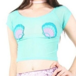 Iron Fist Mermaid For Life Sheer Crop Top w Seashell Appliques